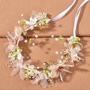 Flowers and Gold Butterfly Hair Wreath Hair Accessory